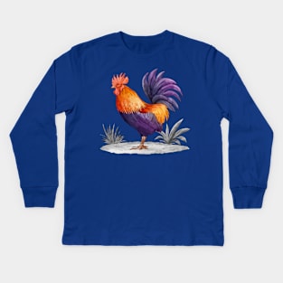 Hand Drawn Cock Watercolor Kids Long Sleeve T-Shirt